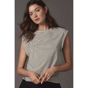 Pilcro Anthropologie Striped Ruched Muscle Tee White Small